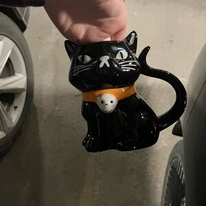 Hyde and Eek Black Cat Ceramic Mug with Orange Collar